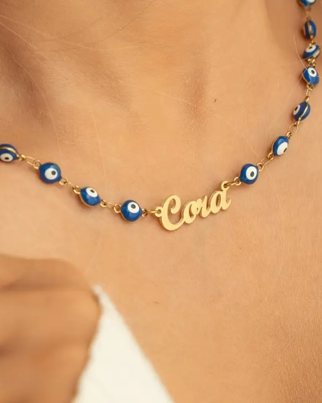 COLLAR CON NOMBRE CLÁSICO CON CADENA DE OJO TURCO