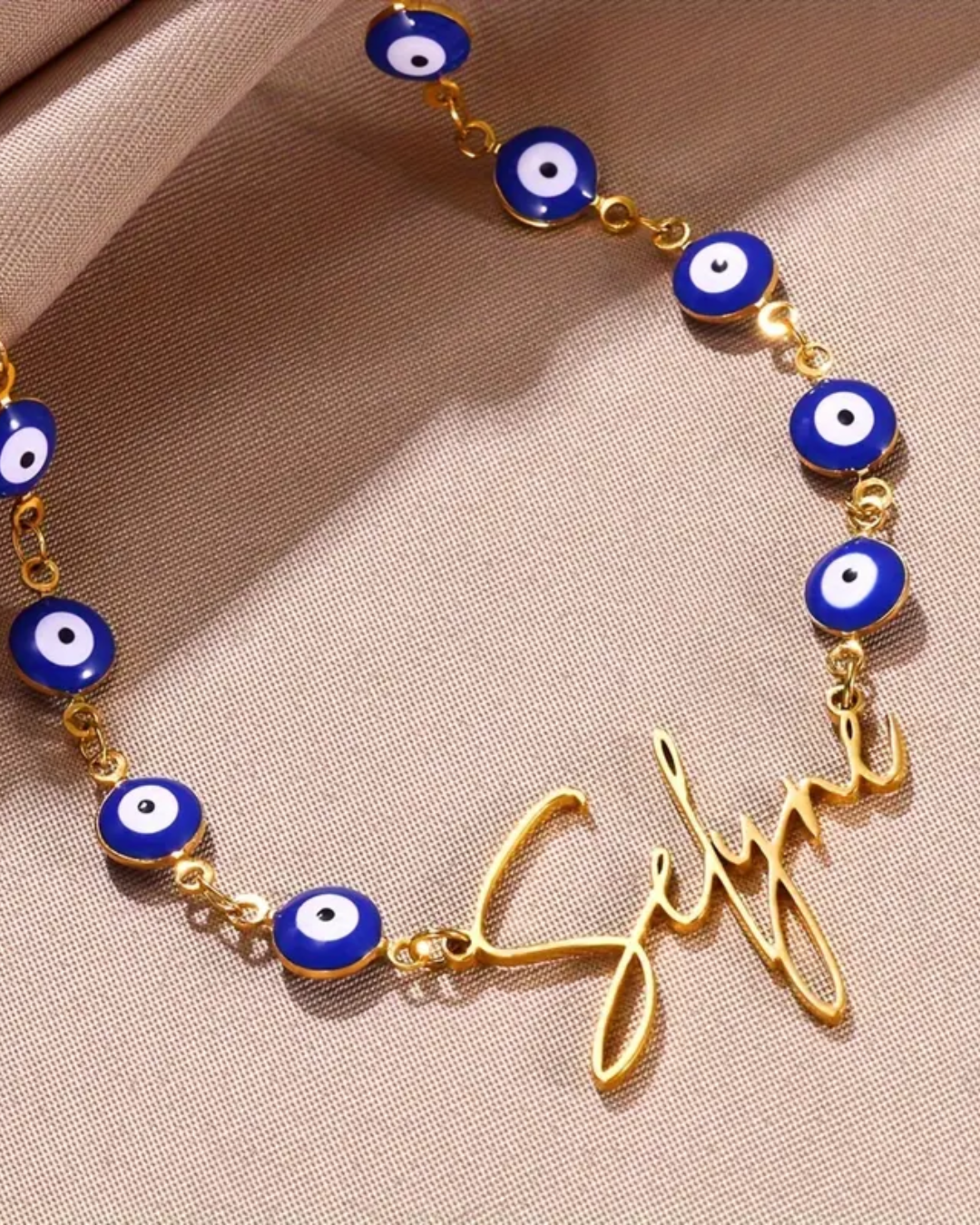 COLLAR CON NOMBRE CLÁSICO CON CADENA DE OJO TURCO