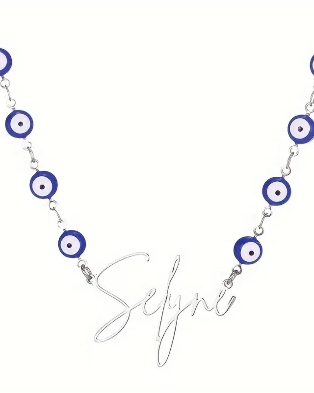COLLAR CON NOMBRE CLÁSICO CON CADENA DE OJO TURCO