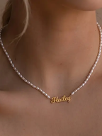 COLLAR CON NOMBRE CLÁSICO + PERLAS NATURALES MEDIANAS