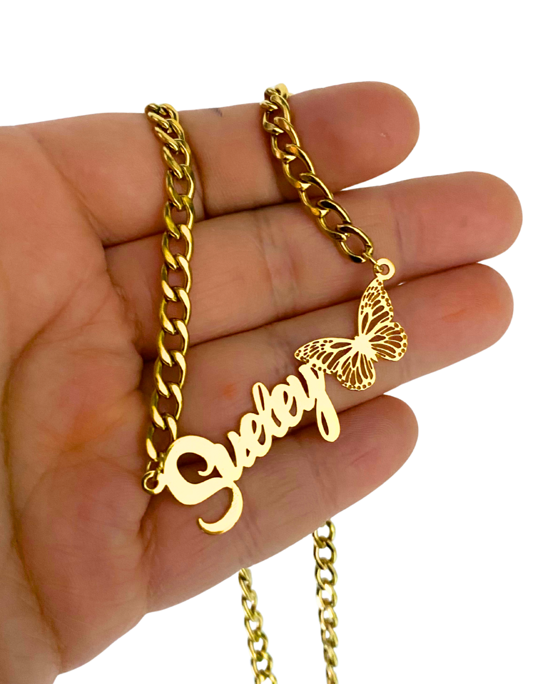 COLLAR CON NOMBRE Y MARIPOSA MONARCA
