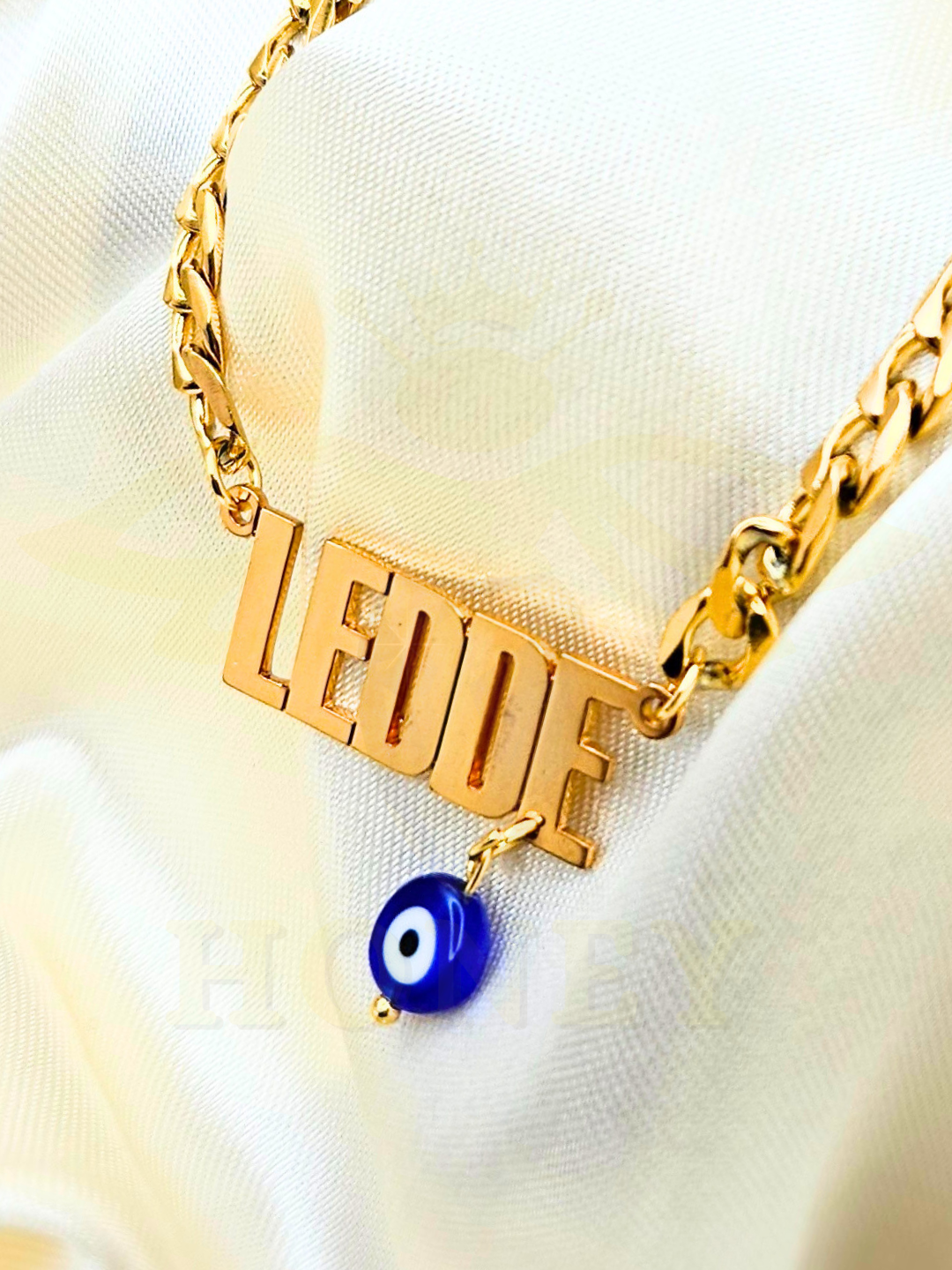 COLLAR CON NOMBRE Y OJO TURCO CON CADENA GRUESA