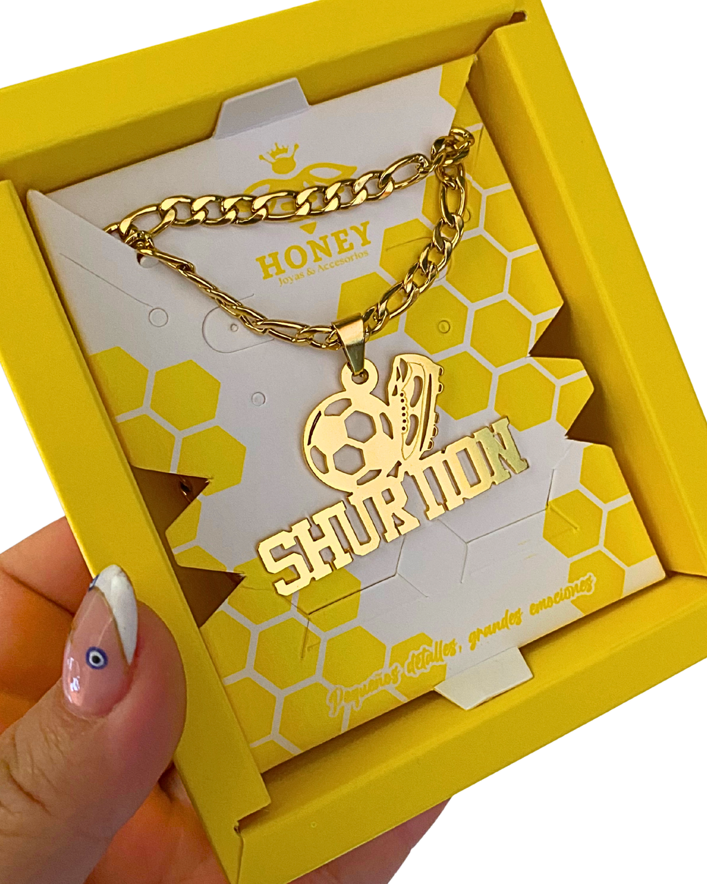 COLLAR CON NOMBRE Y PELOTA DE FUTBOL Y GUAYO/CHIMPUN