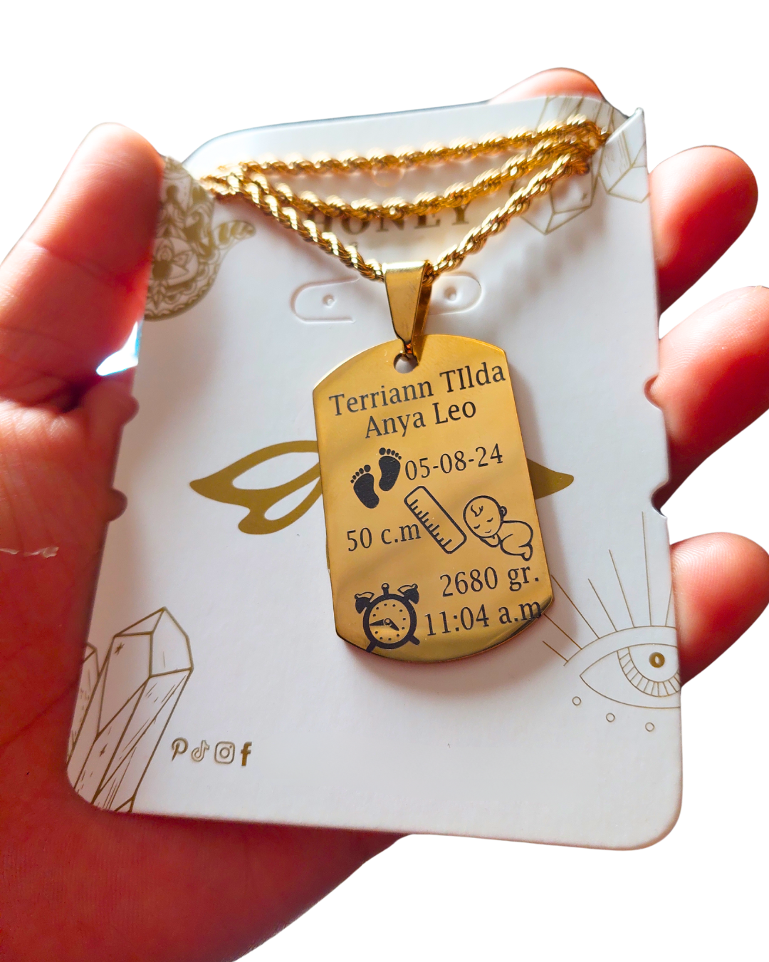 COLLAR PLACA MILITAR CON DATOS DE TU BEBÉ