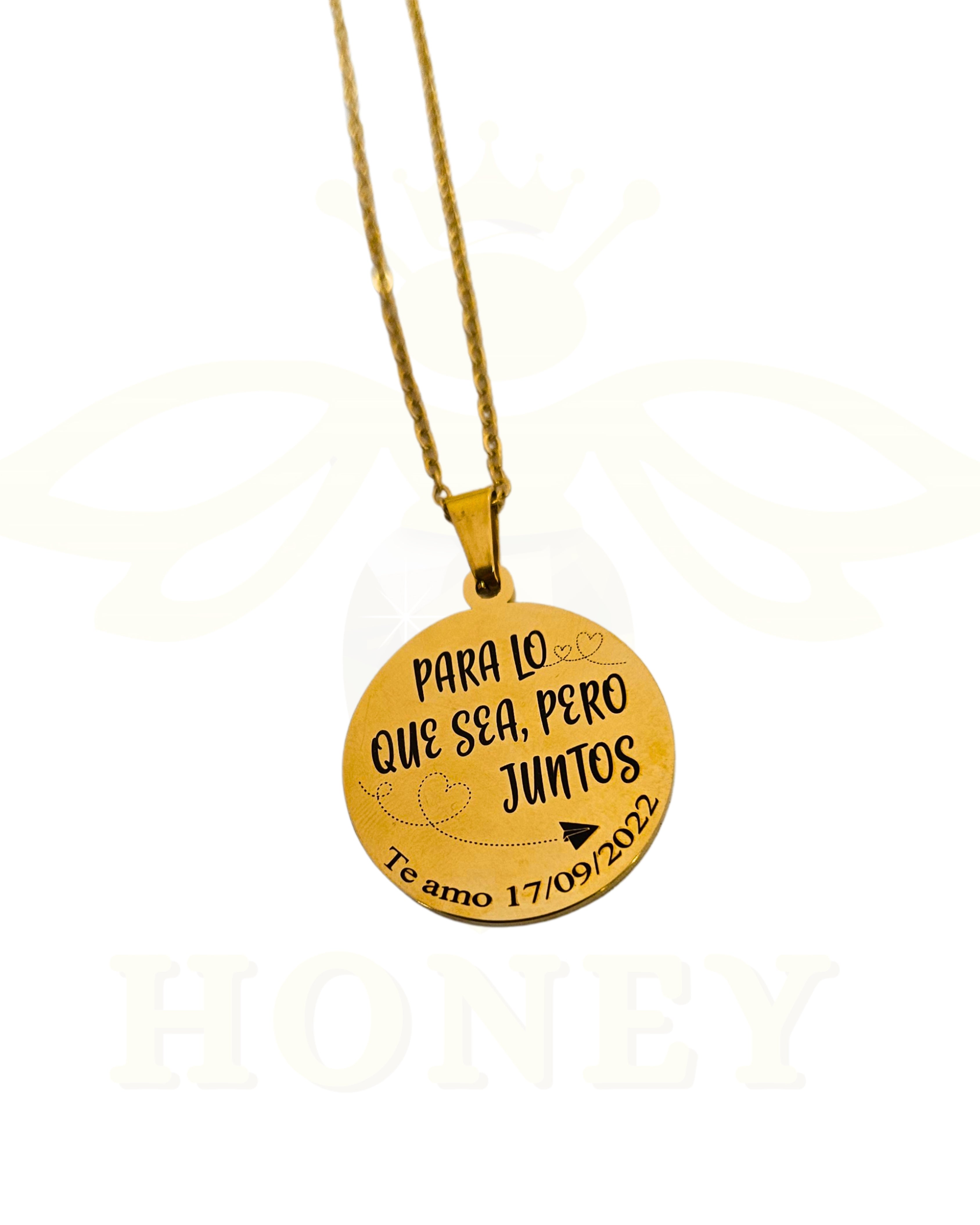 COLLAR PLACA REDONDA CON FOTOGRABADO + CADENA FINA