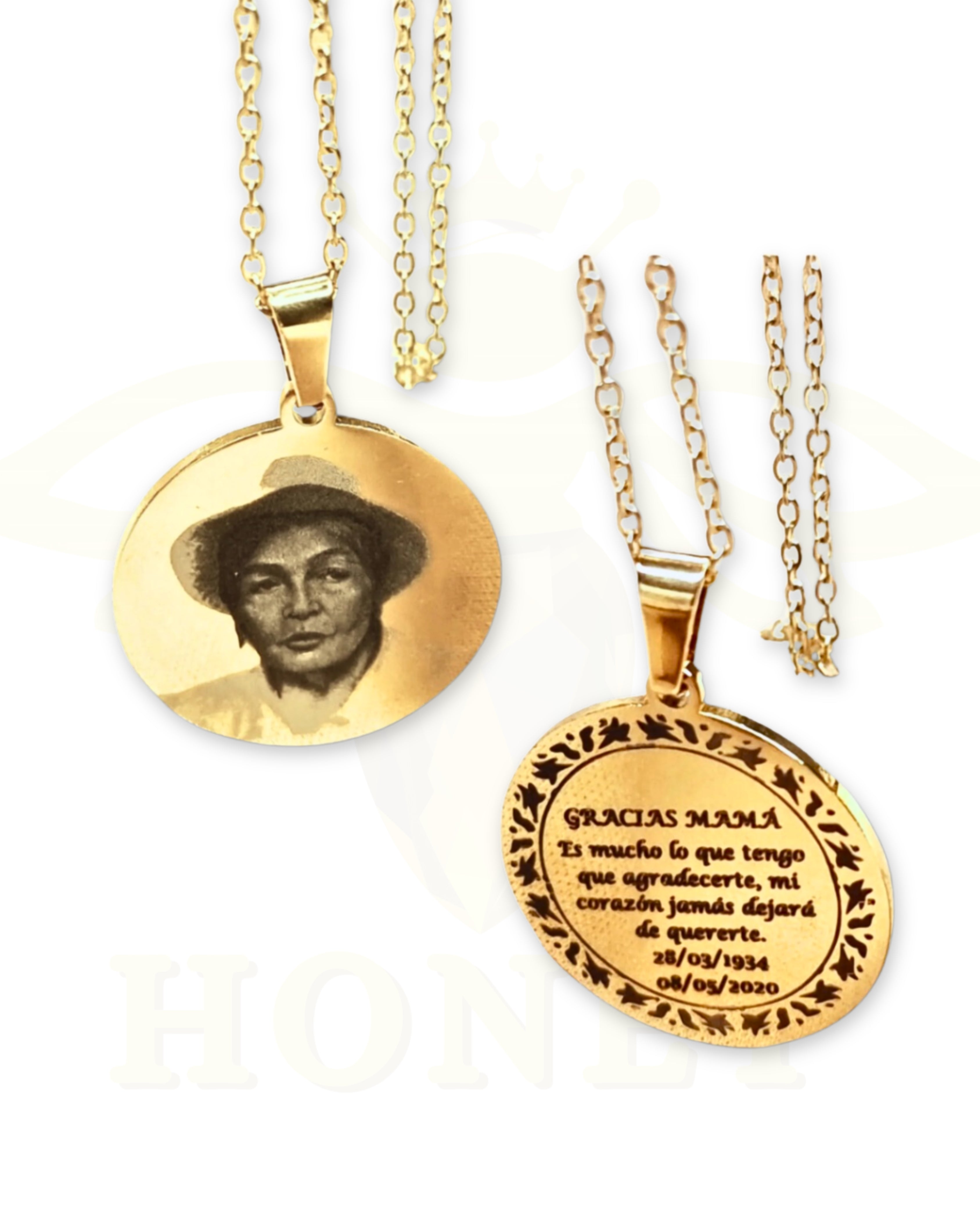 COLLAR PLACA REDONDA CON FOTOGRABADO + CADENA FINA