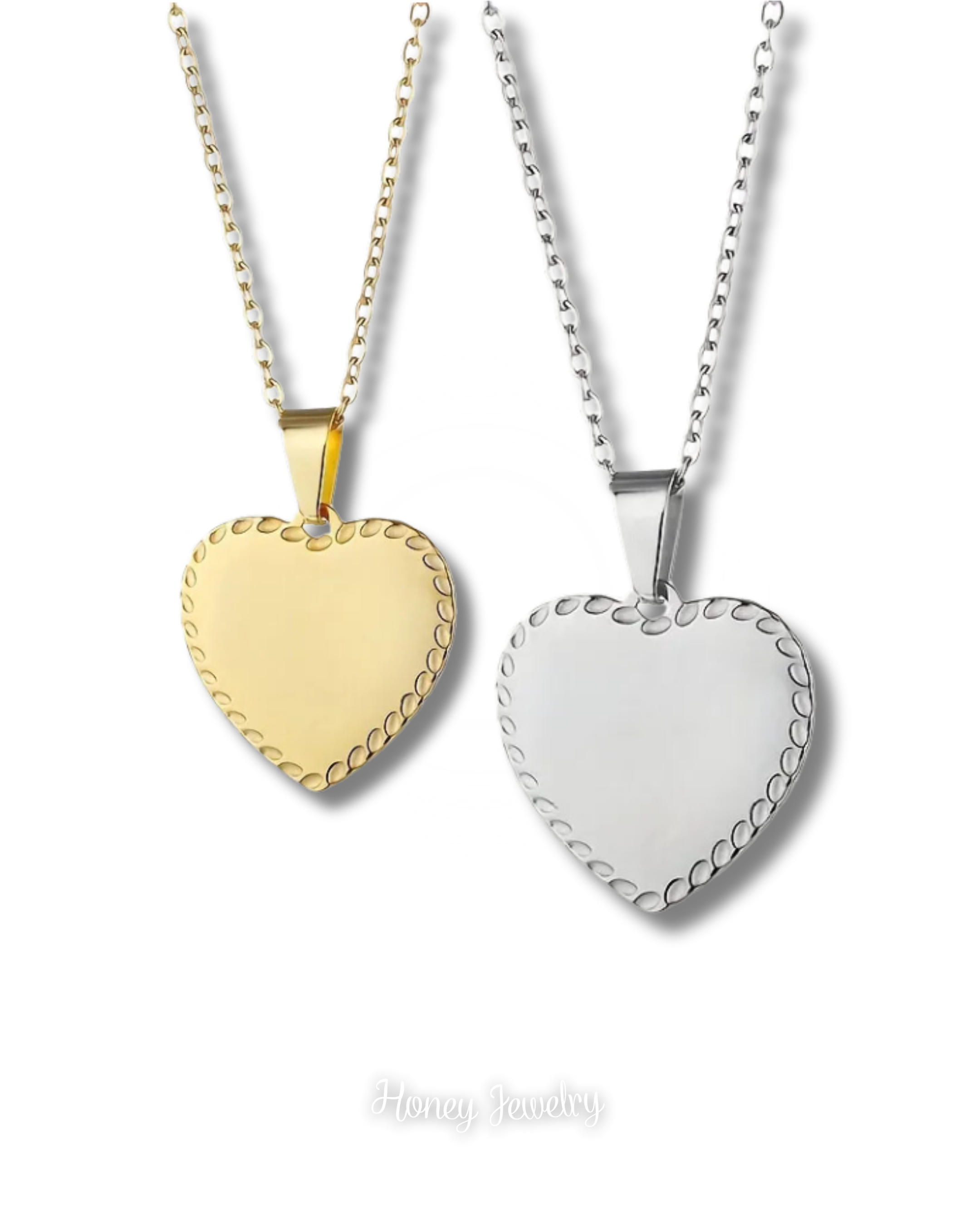 COLLAR PLACA CORAZÓN BORDEADO CON FOTOGRABADO