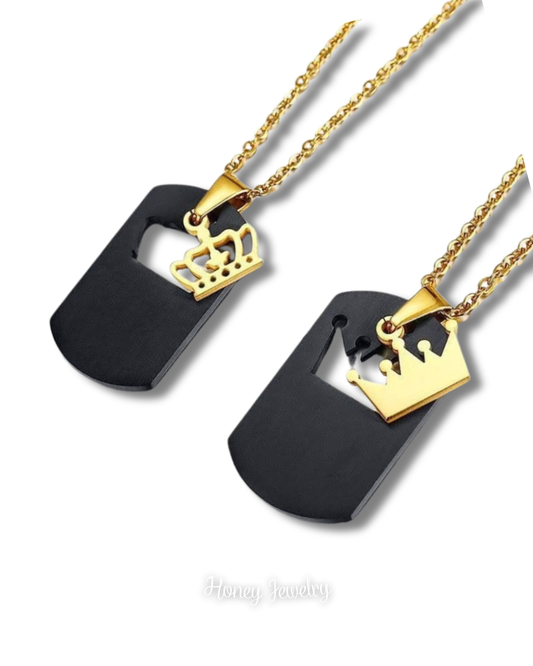 KING AND QUEEN crown plate necklace