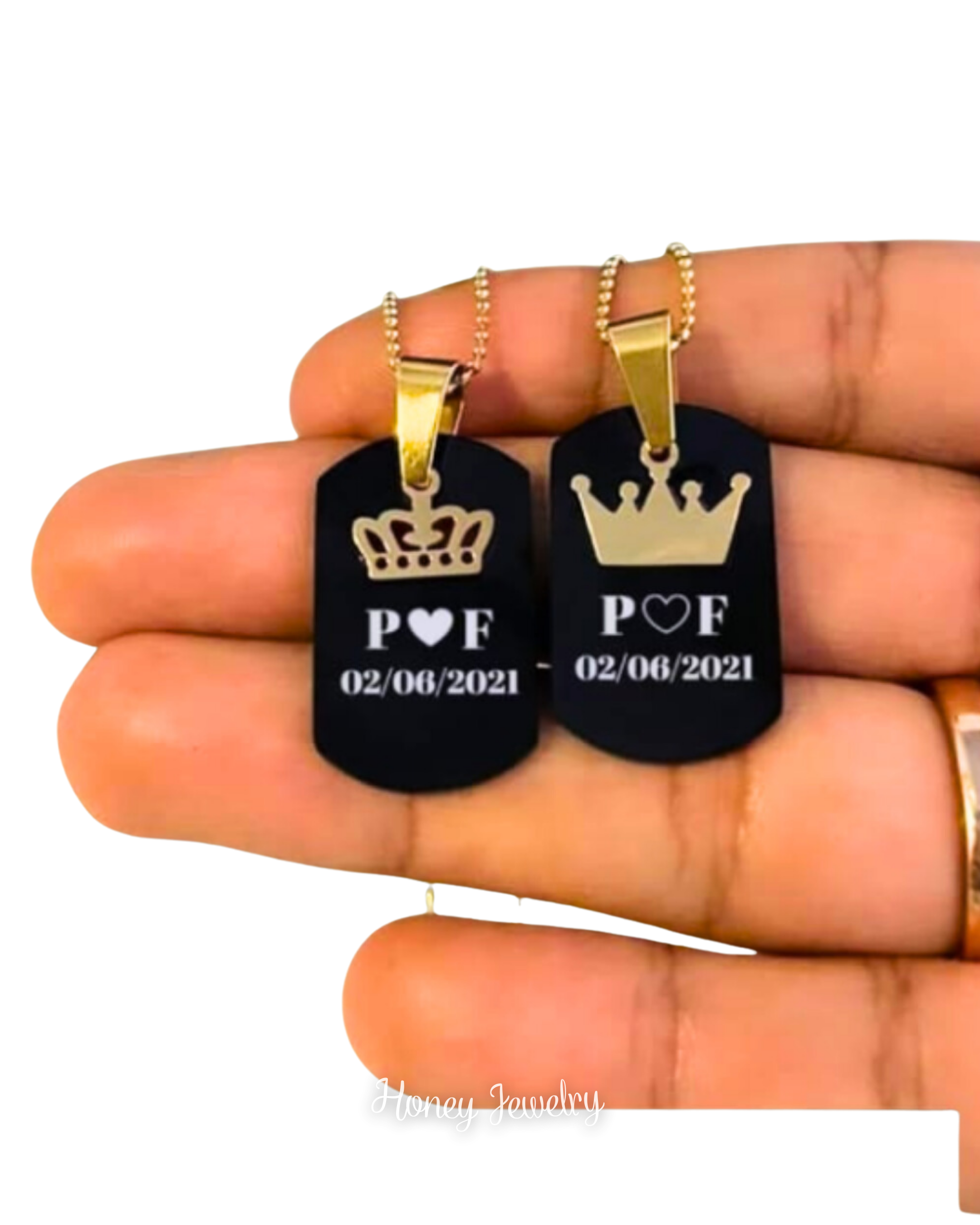 COLLAR PLACA PARA PAREJA REY Y REINA