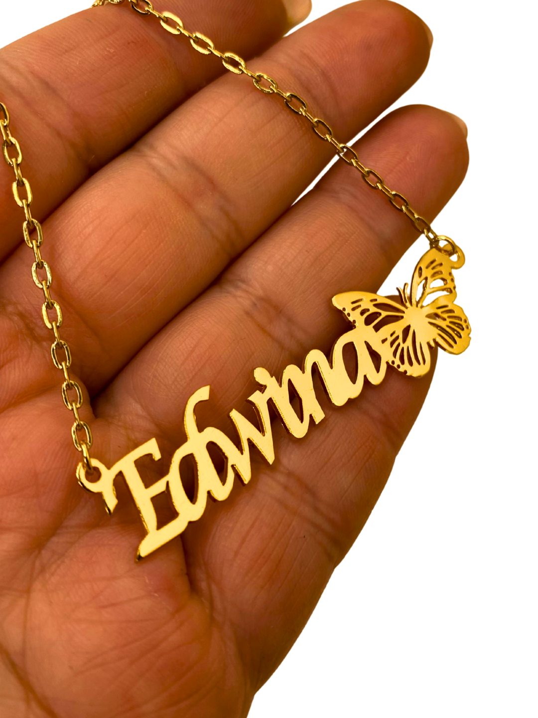 COLLAR CON NOMBRE Y MARIPOSA MONARCA