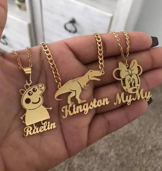 COLLAR COLGANTE DE DIBUJOS ANIMADOS  CON NOMBRE PERSONALIZADO PARA NIÑOS