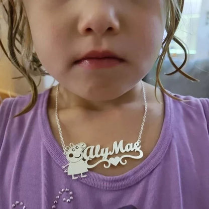 COLLAR COLGANTE DE DIBUJOS ANIMADOS  CON NOMBRE PERSONALIZADO PARA NIÑOS