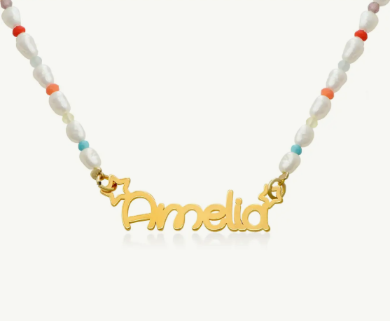 COLLAR CON NOMBRE + PERLAS NATURALES Y MOSTACILLAS