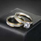 Diamond couple rings with gold bezel