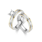 Diamond couple rings with gold bezel