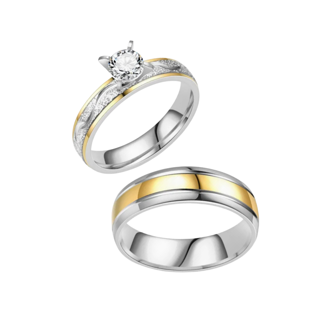 DUO DE ANILLOS PARA PAREJA BICOLOR