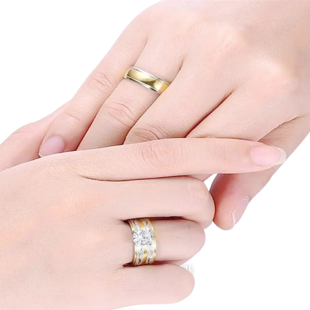 DUO DE ANILLOS PARA PAREJA BICOLOR