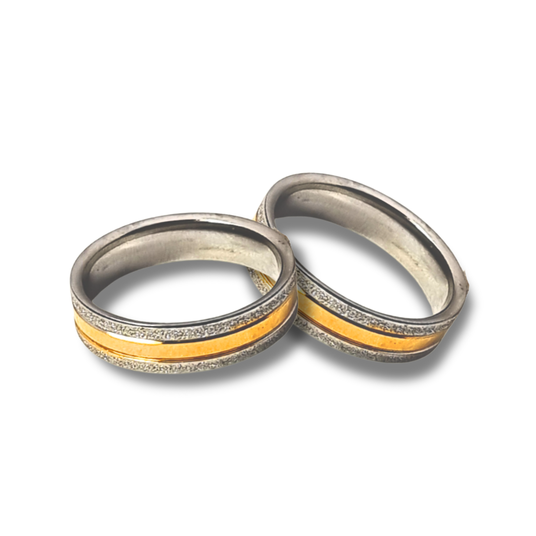 DUO DE ANILLOS DE PAREJA BICOLOR ESCARCHADO - ULTIMAS TALLAS
