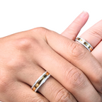 Two-tone frosted silver couple rings
