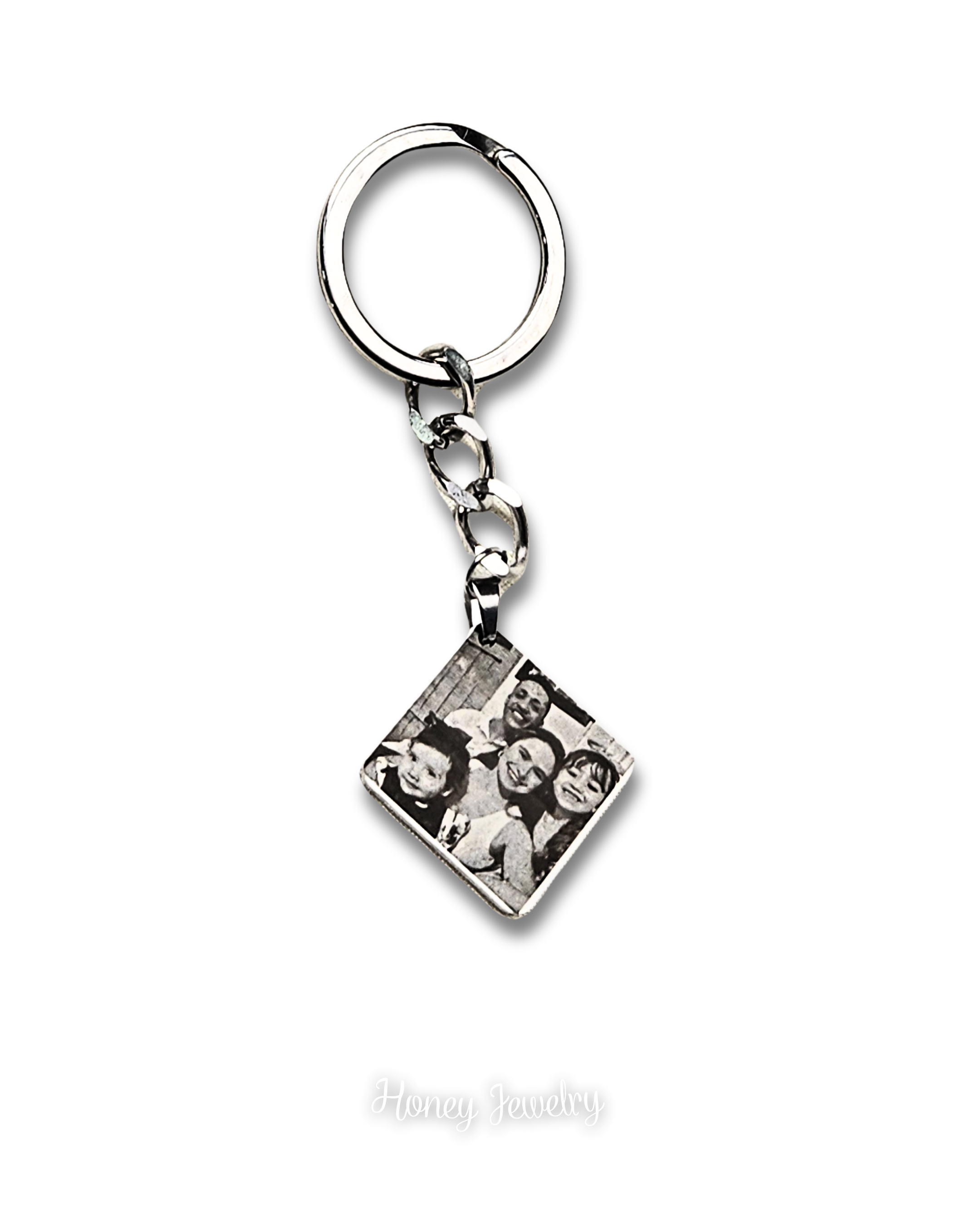 LLAVERO PLACA ROMBO CON FOTOGRABADO