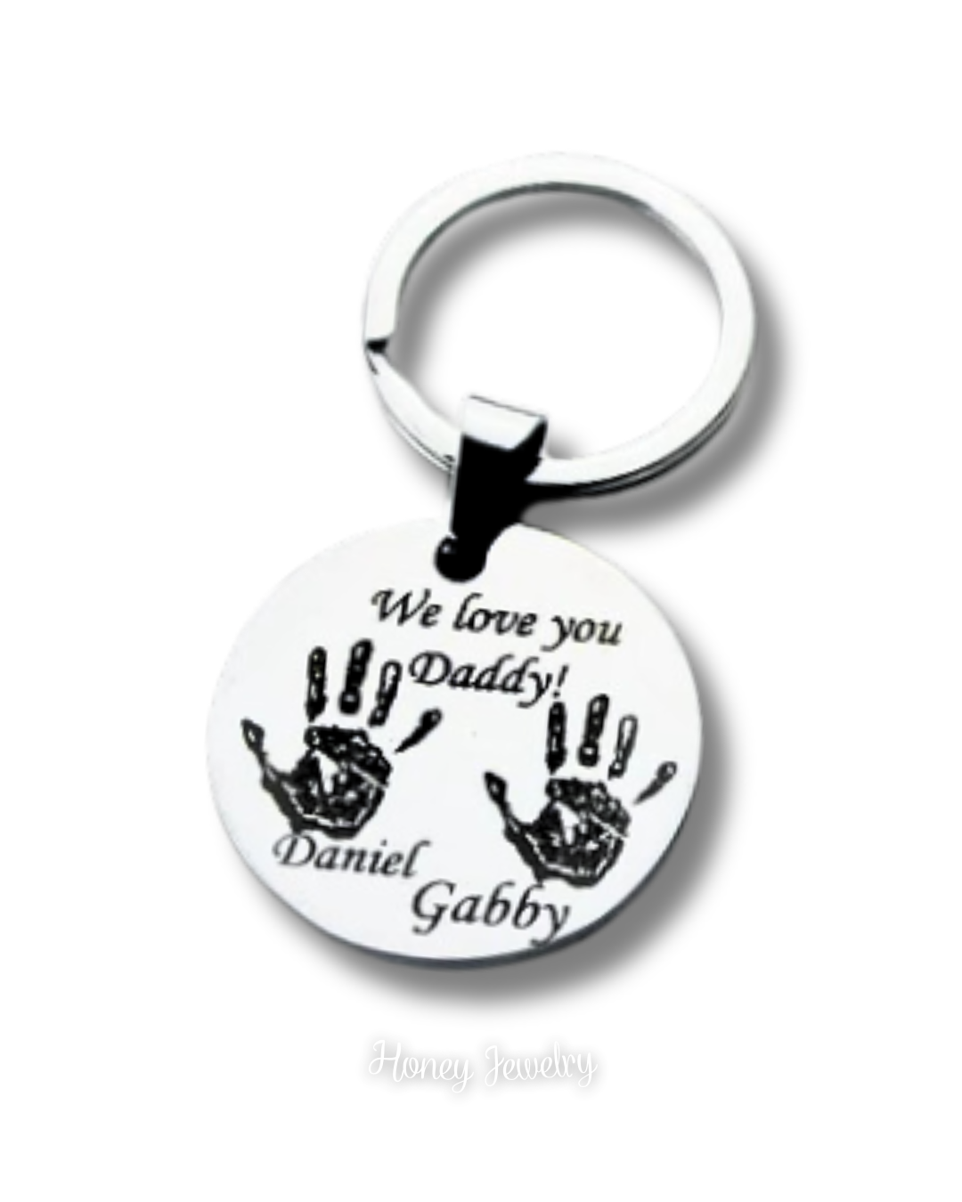 LLAVERO PLACA REDONDA CON HUELLAS DE BEBÉ