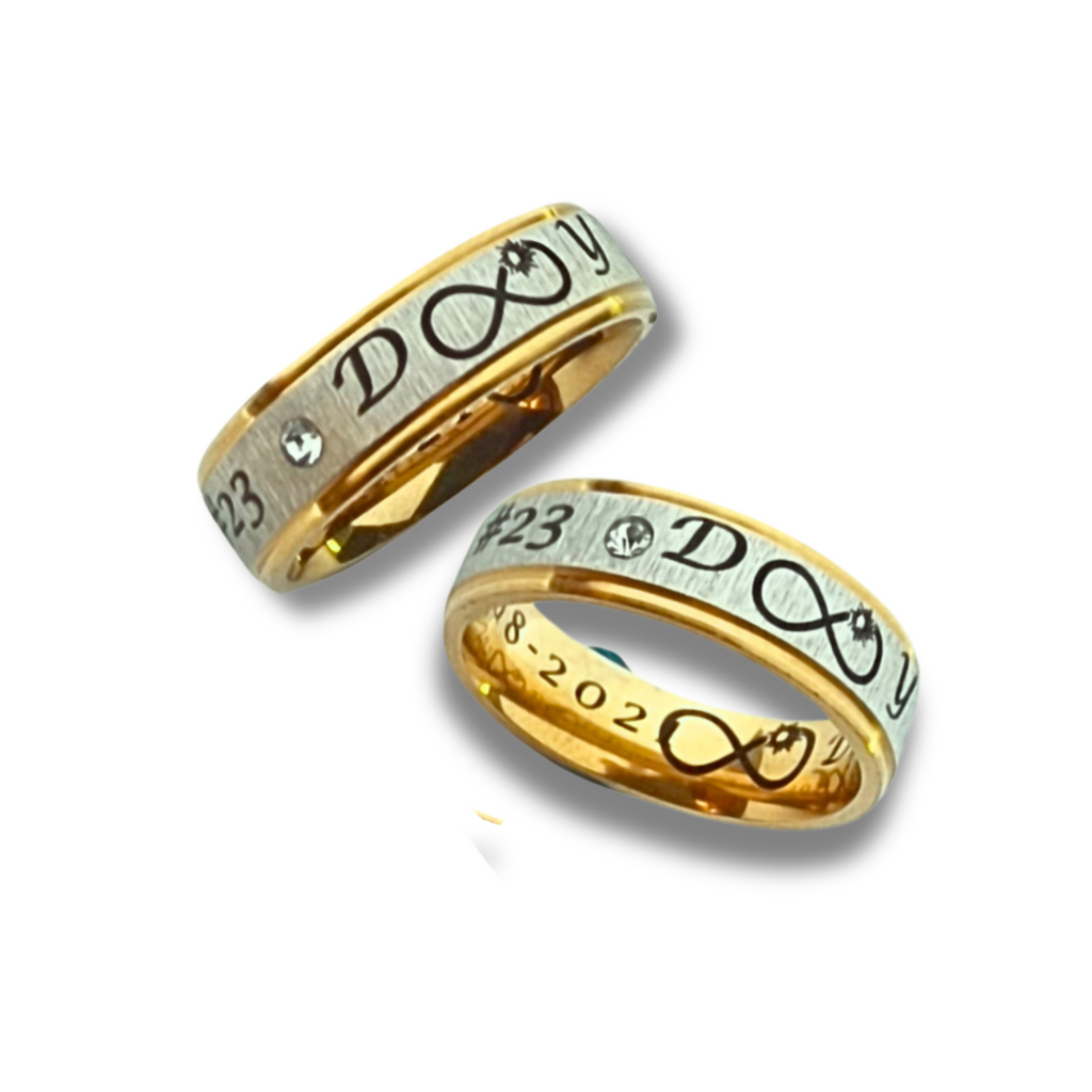 Two-tone matte and satin + zircon couple rings