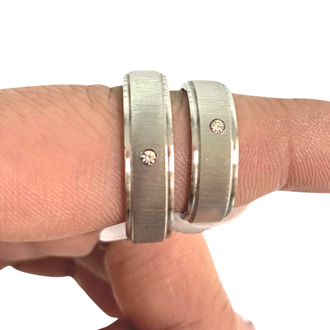 DUO DE ANILLOS PARA PAREJA MATE Y SATIN CON CIRCON - ULTIMAS TALLAS