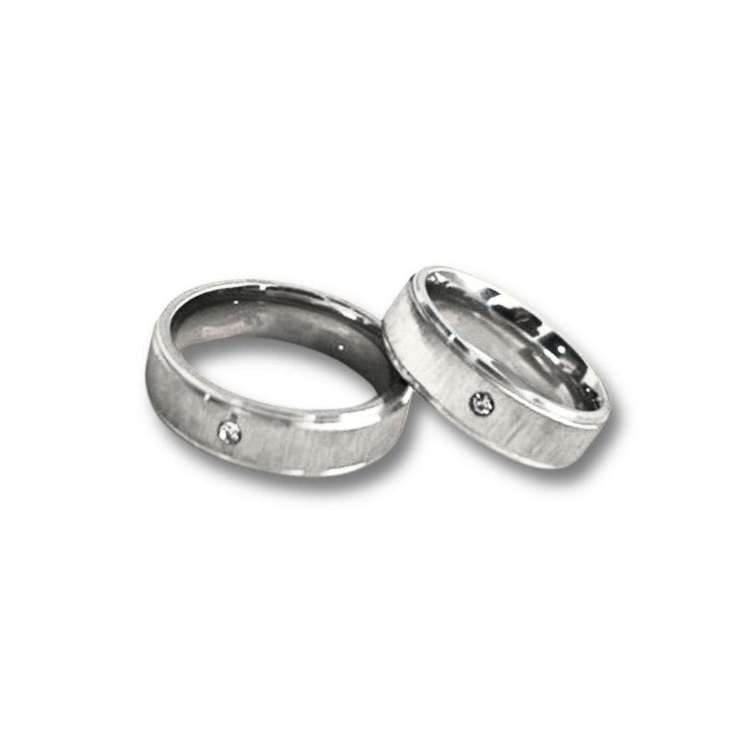 Matte and satin silver + zircon couple rings (last sizes)