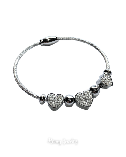 Pulsera dijes movibles 3 corazones