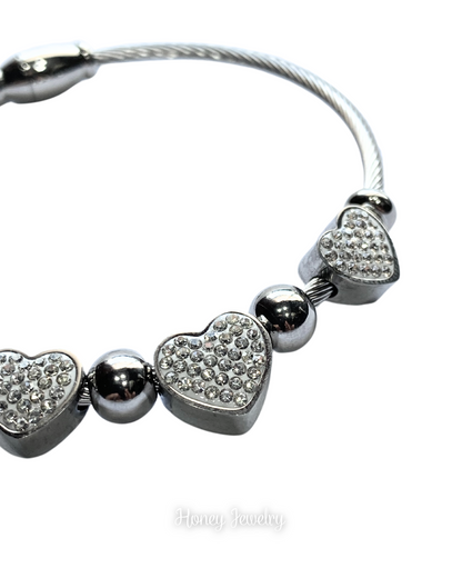 Pulsera dijes movibles 3 corazones