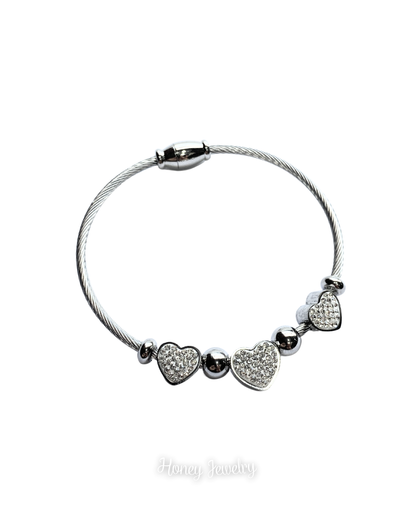 Pulsera dijes movibles 3 corazones