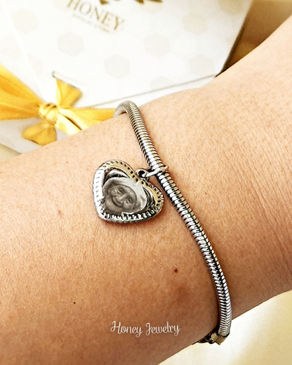 Pulsera fotograbado tipo pandora + dije corazón