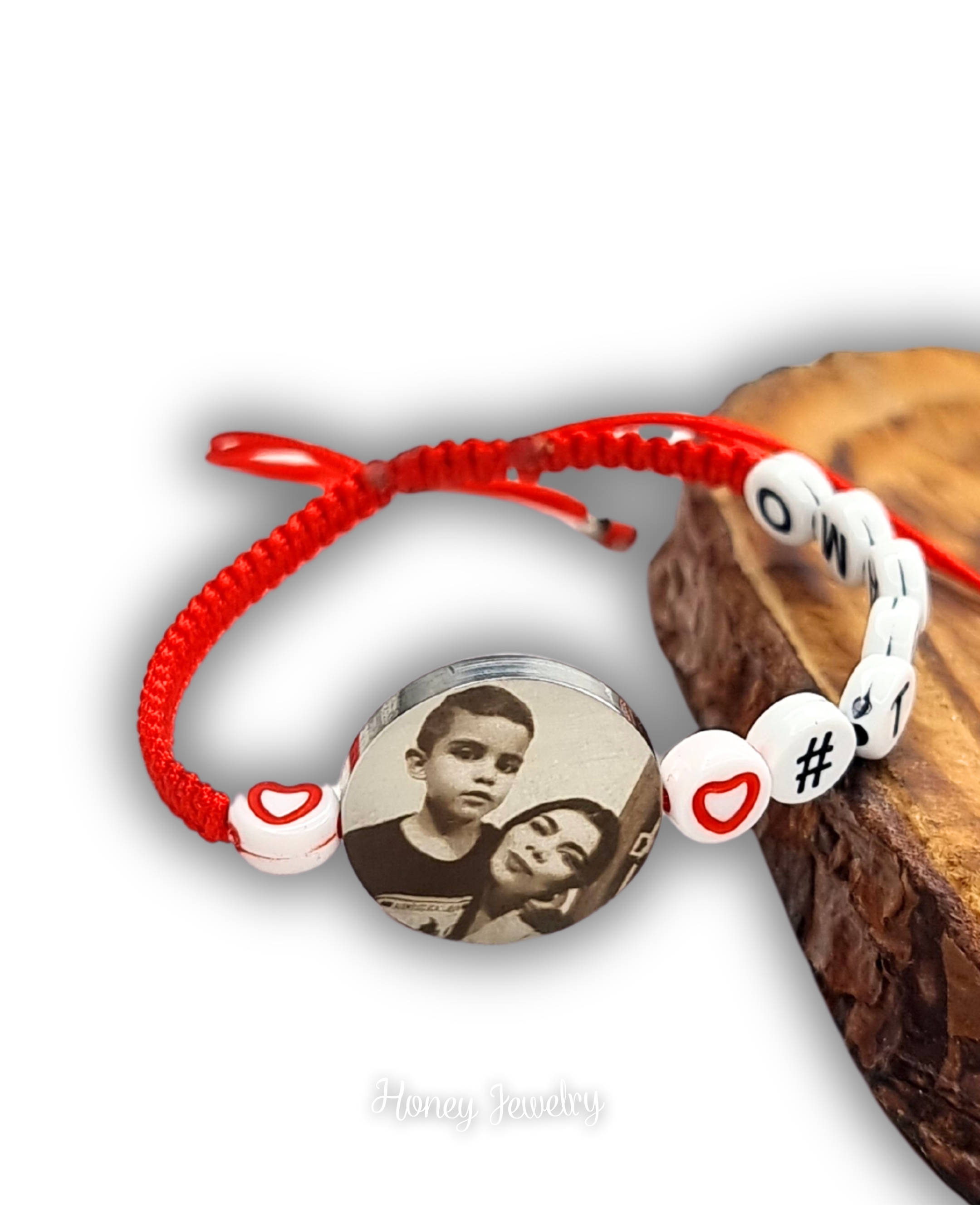 PULSERA PLACA REDONDA CON FOTGRABADO + LETRAS ACRILICAS