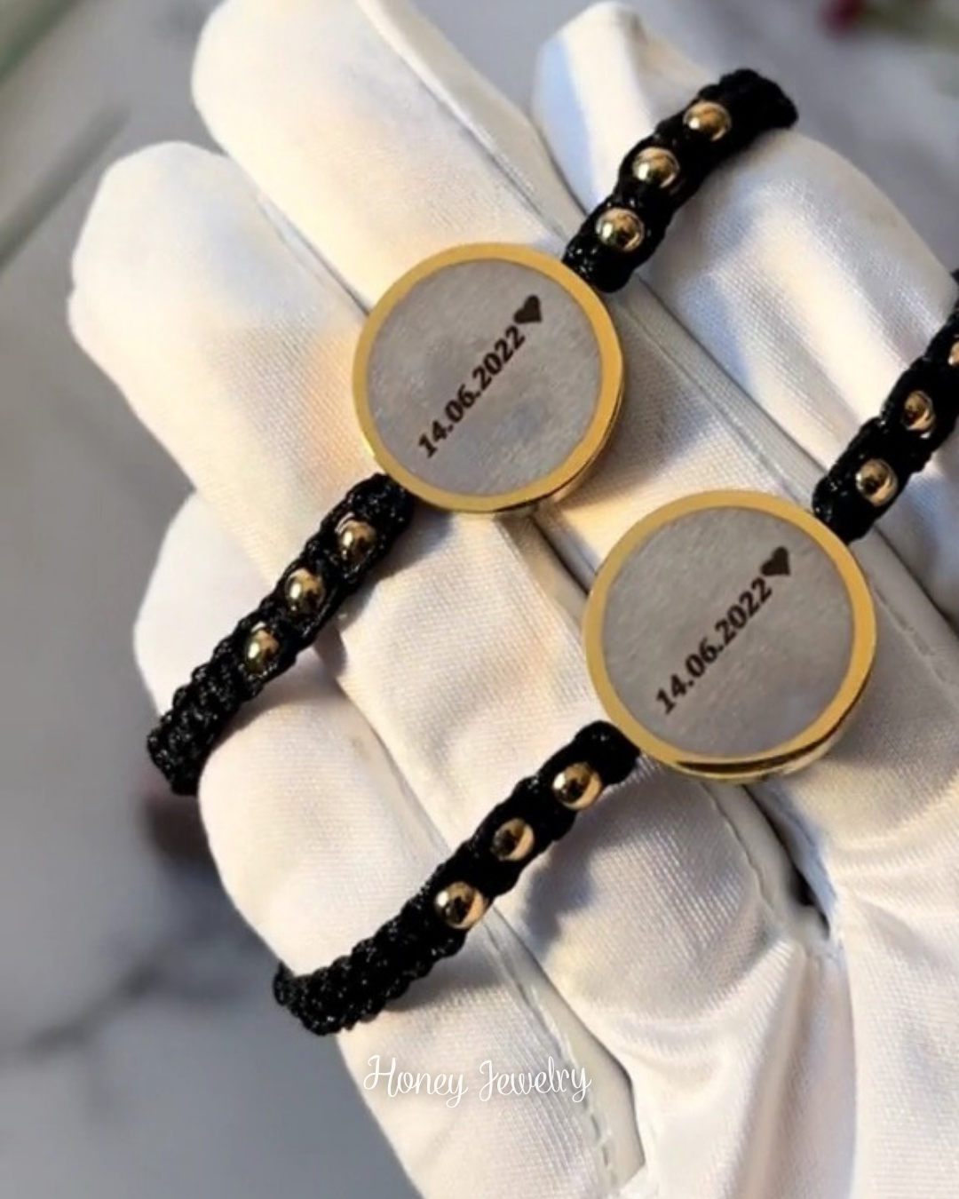 PULSERA TEJIDA CON FOTOGRABADO PARA PAREJA