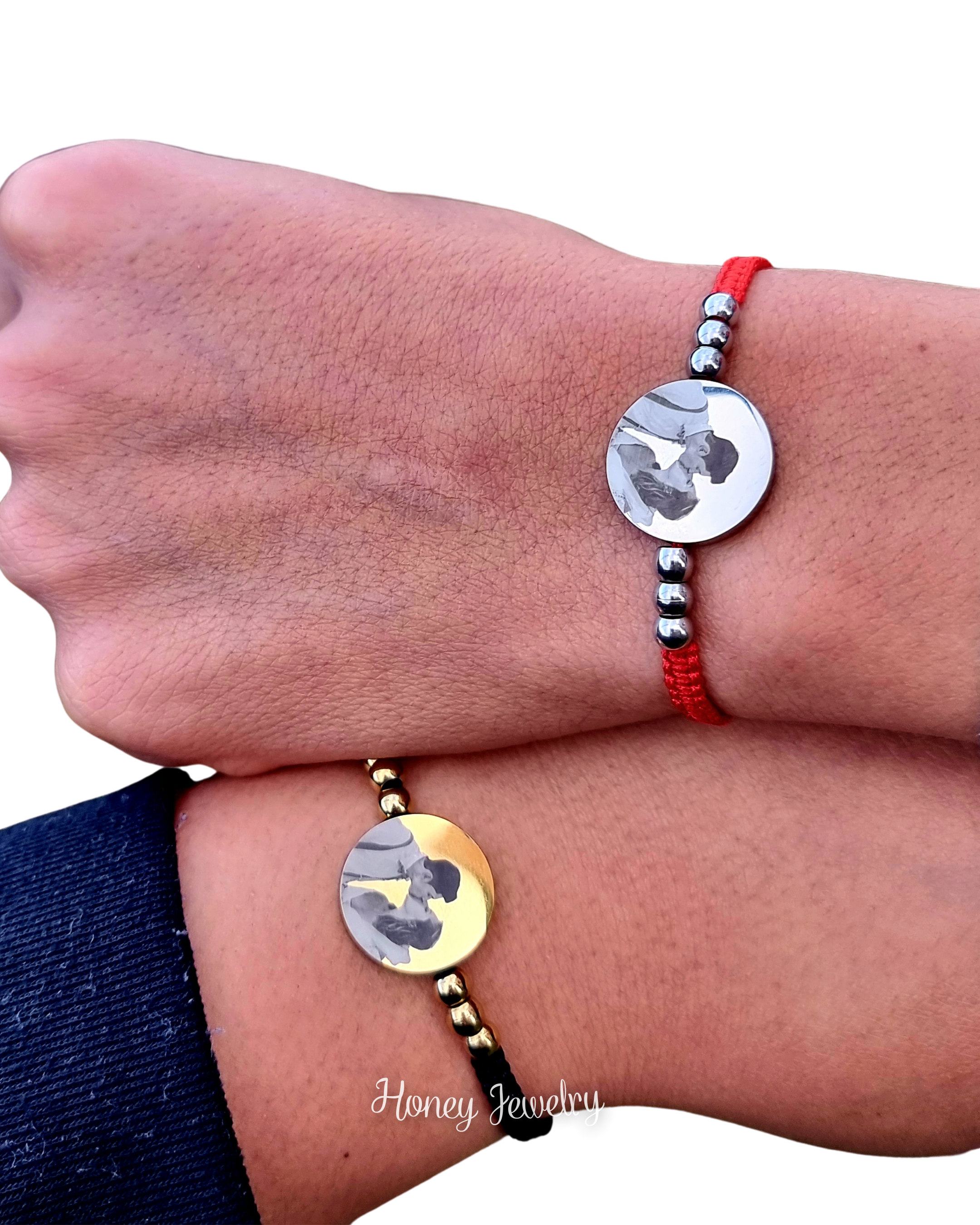 PULSERA TEJIDA CON FOTOGRABADO PARA PAREJA