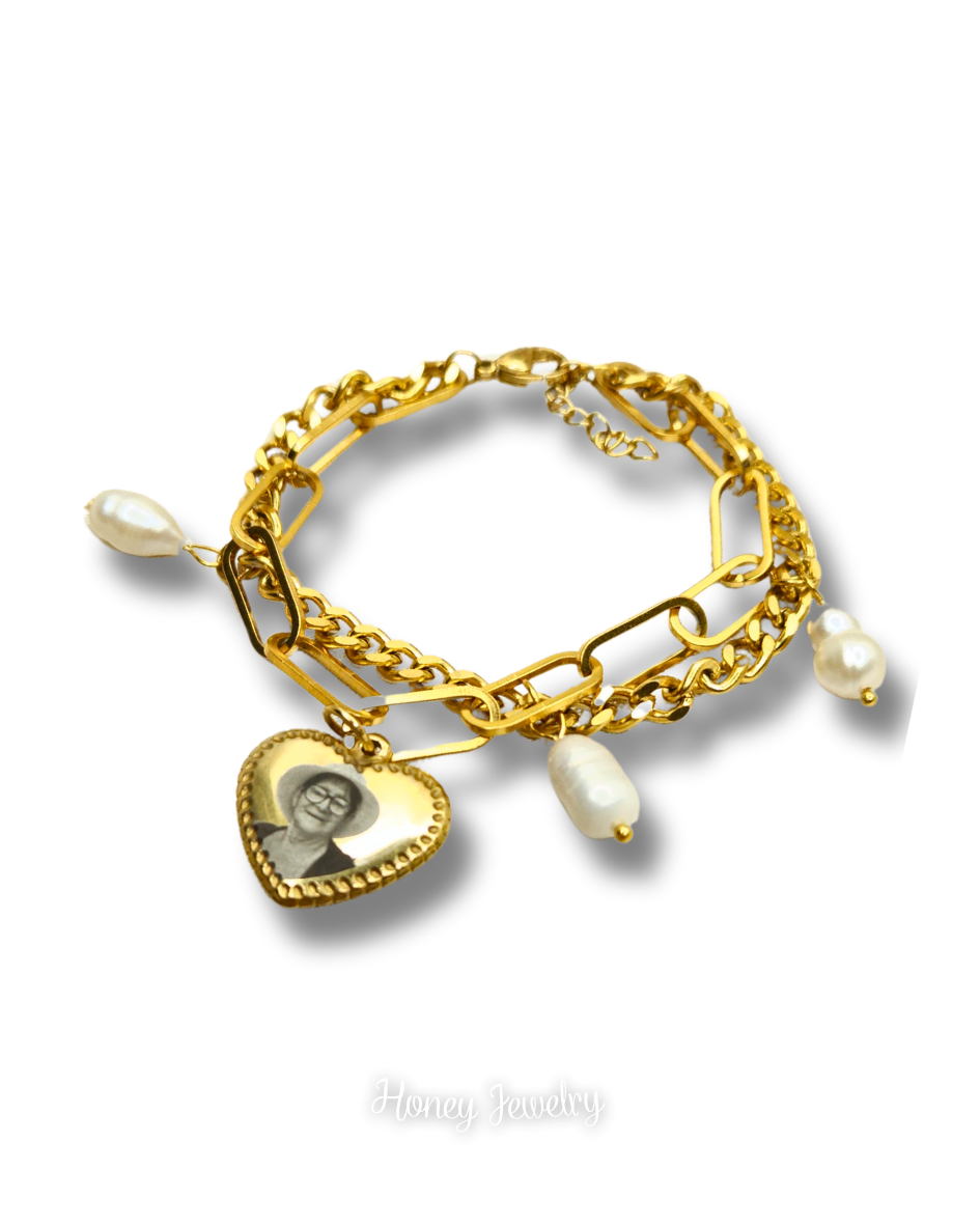 Pulsera tipo pandora doble cadena + dije corazón