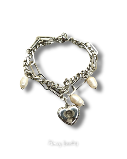 Pulsera tipo pandora doble cadena + dije corazón