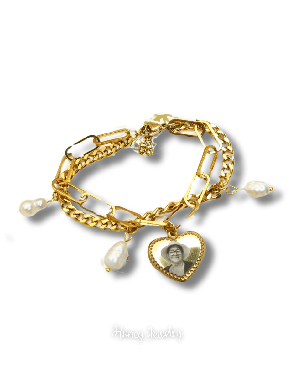 Pulsera tipo pandora doble cadena + dije corazón