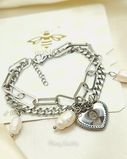 Pulsera tipo pandora doble cadena + dije corazón