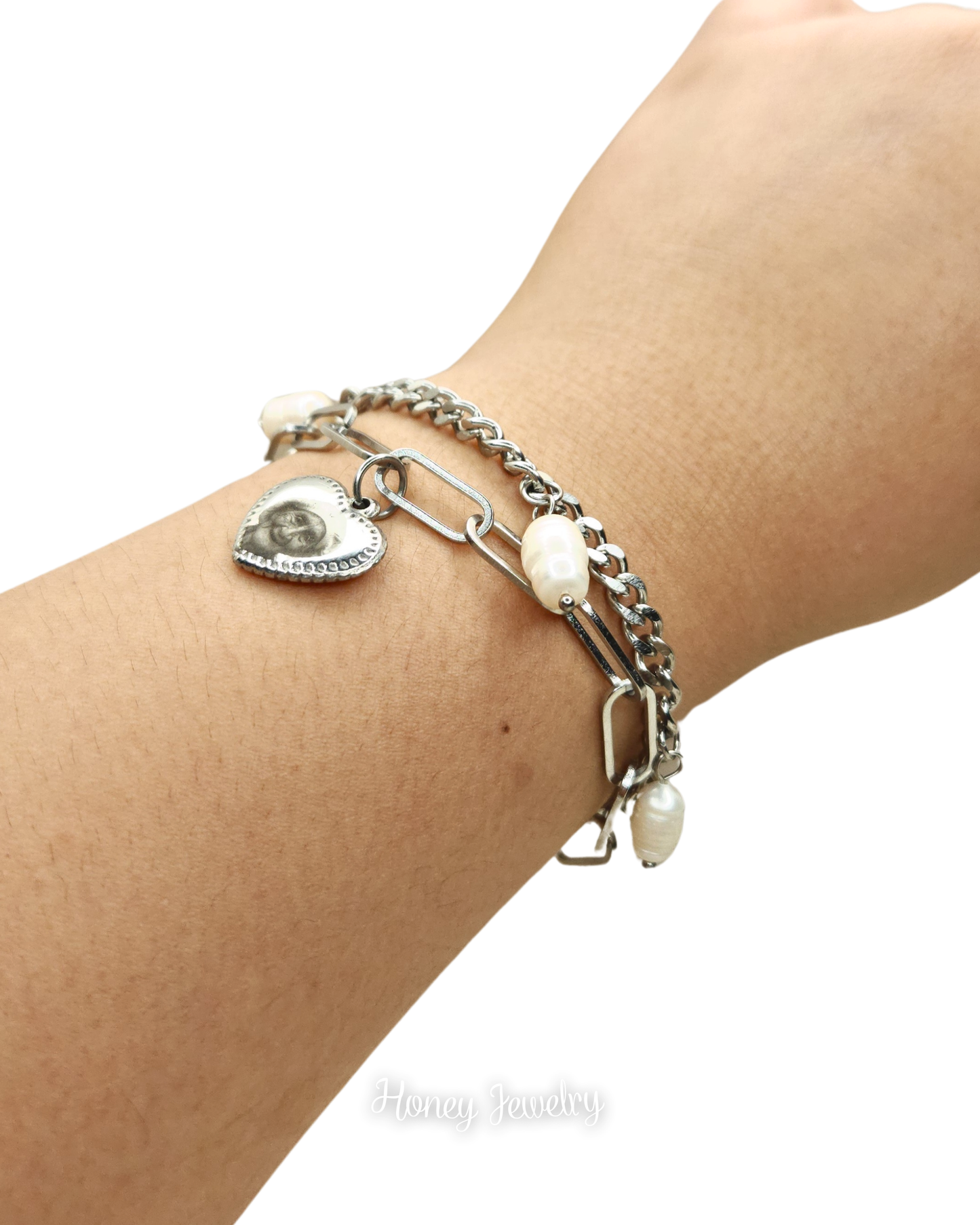 Pulsera tipo pandora doble cadena + dije corazón