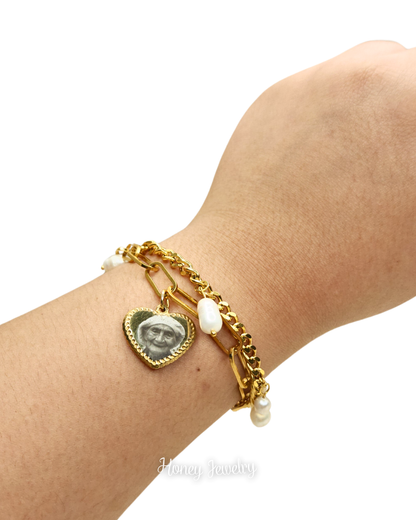 Pulsera tipo pandora doble cadena + dije corazón