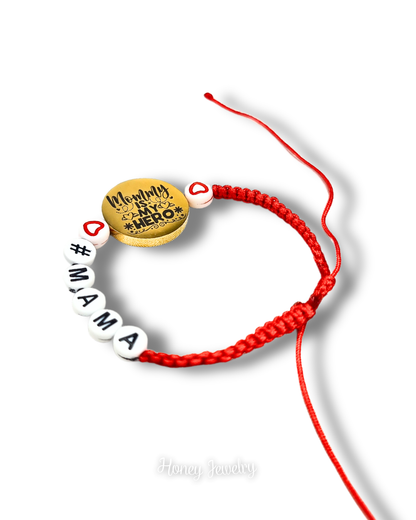 PULSERA TEJIDA CON FOTOGRABADO + LETRAS ACRILICAS