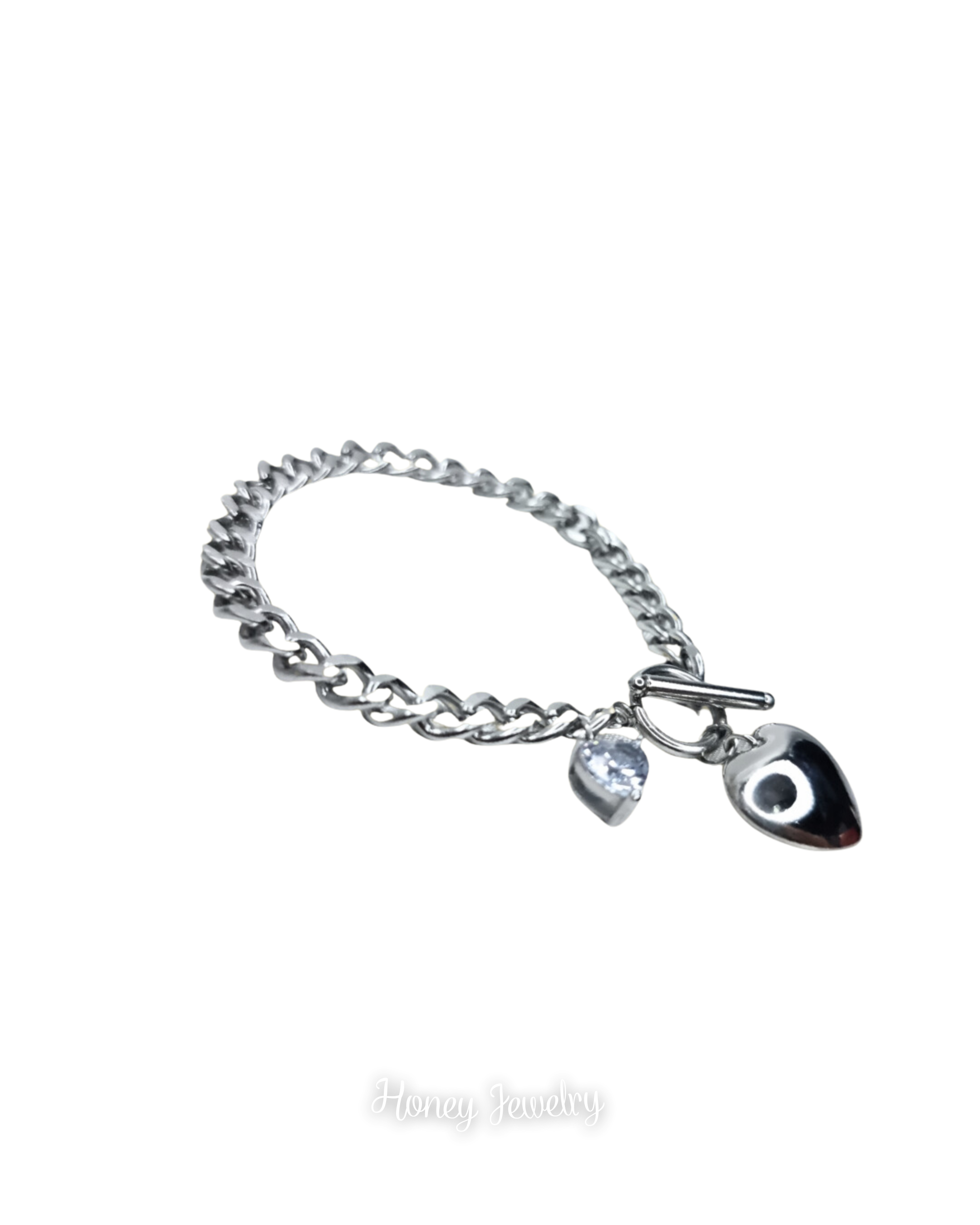 PULSERA CORAZON CIRCON Y CADENA GRUESA