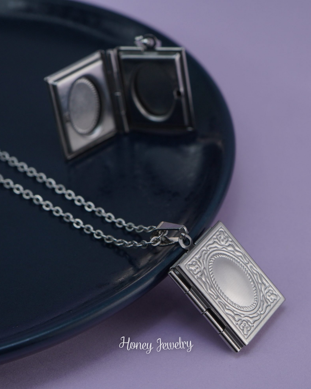 Book locket necklace with border