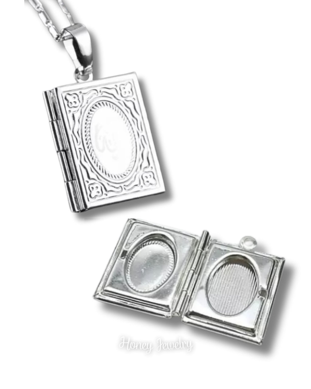 Book locket necklace with border