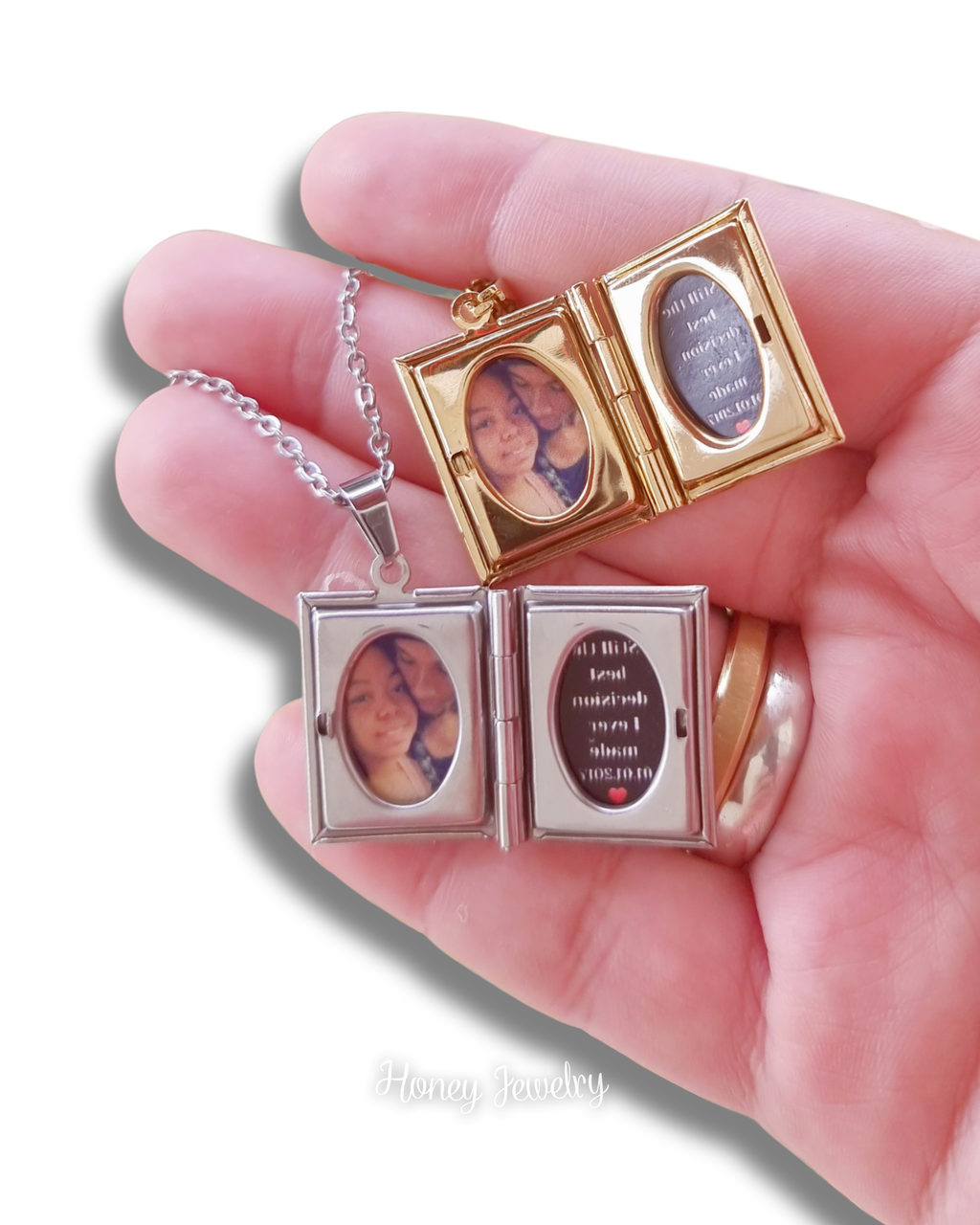 Book locket necklace with border
