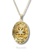 Opengewerkte ovale medaillonketting met zirkoon