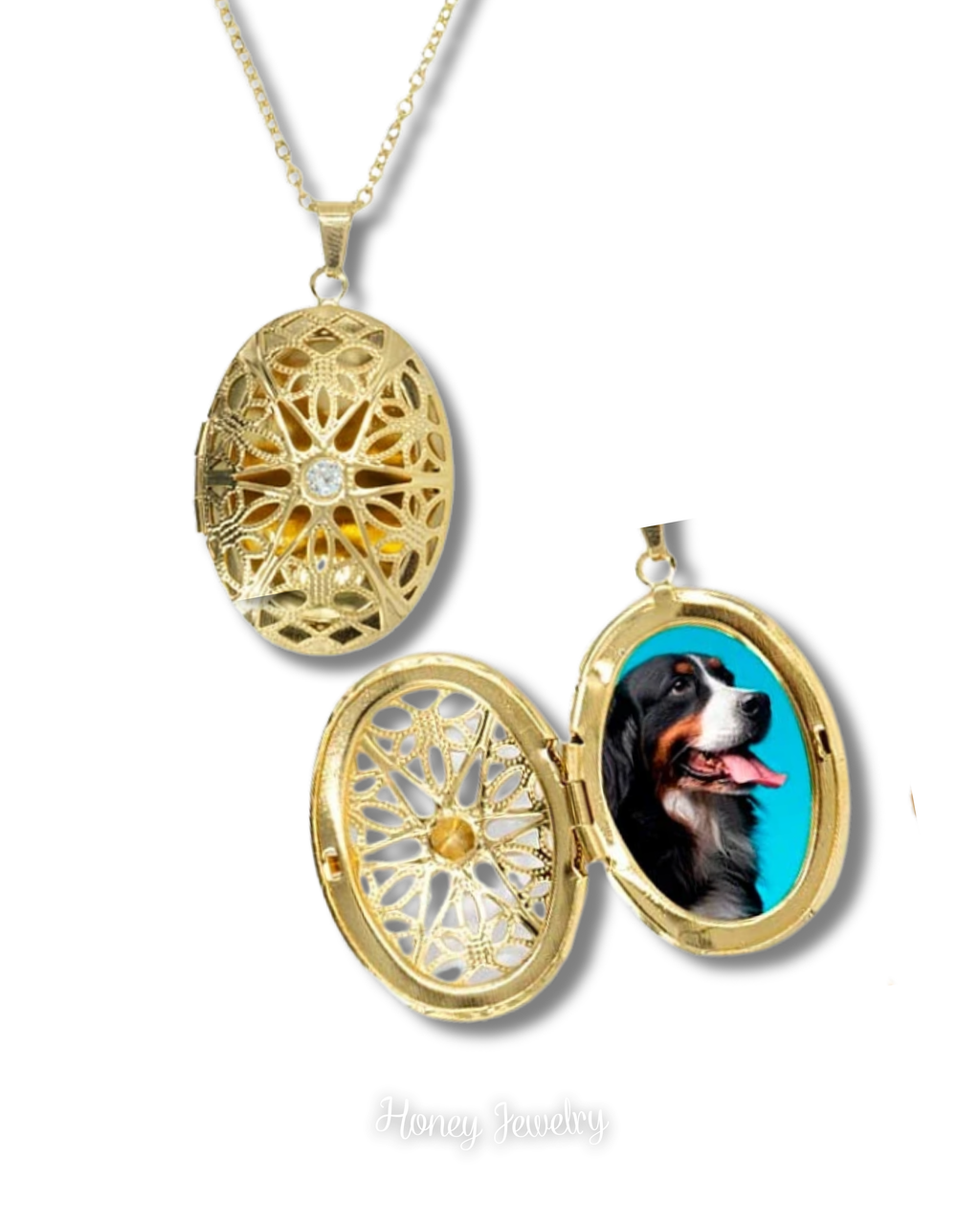 Opengewerkte ovale medaillonketting met zirkoon