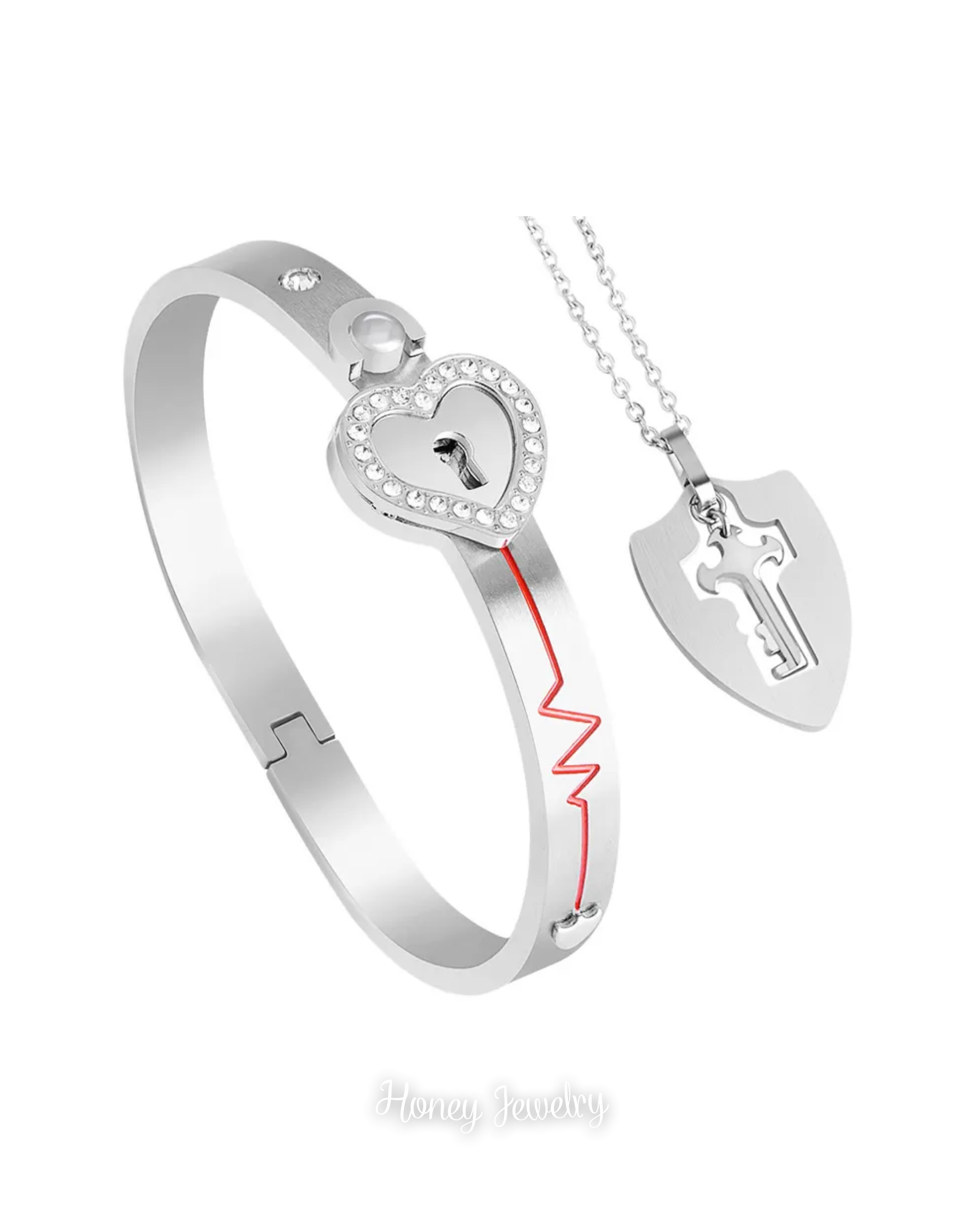 JUEGO DE PULSERA CANDADO Y COLLAR PLACA LLAVE