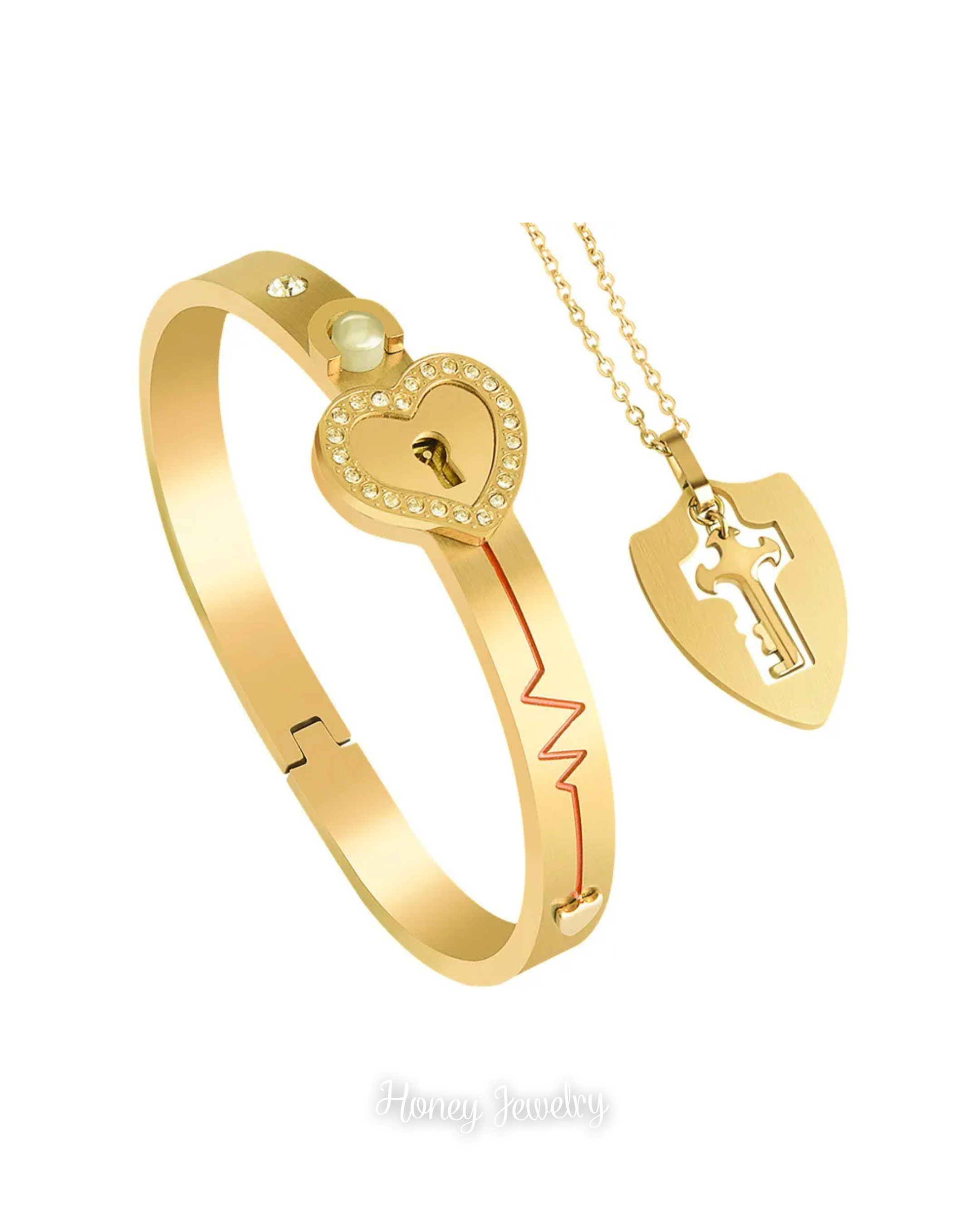 JUEGO DE PULSERA CANDADO Y COLLAR PLACA LLAVE